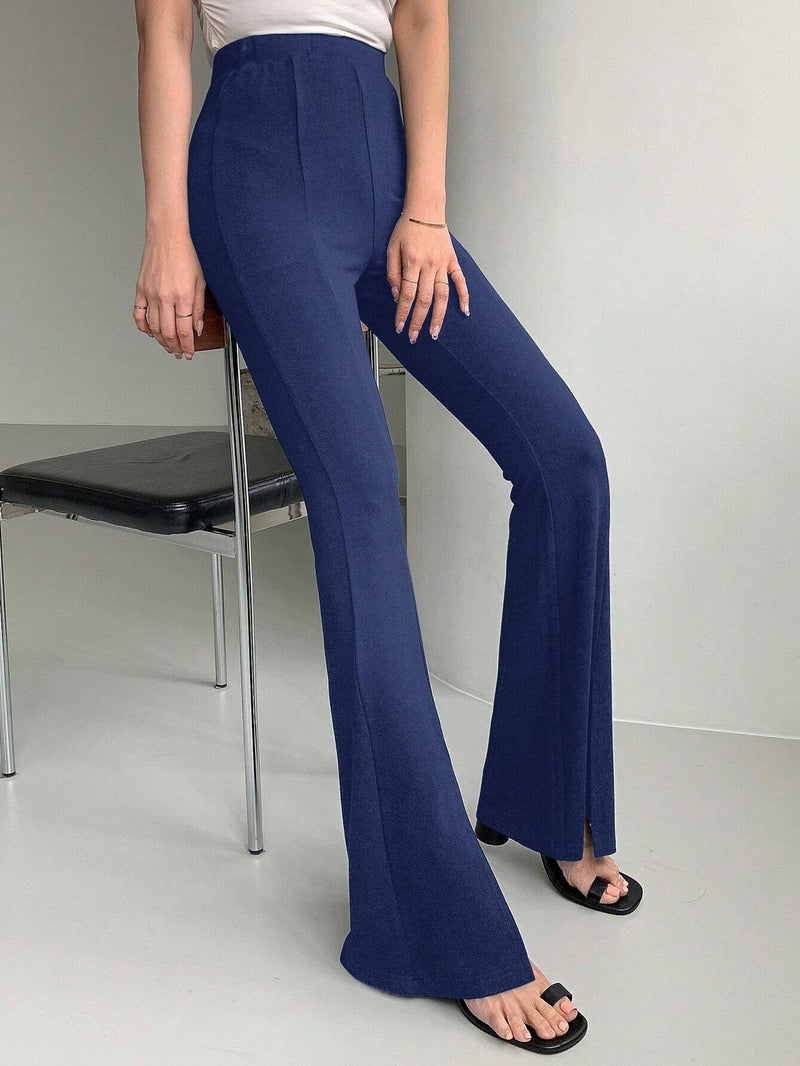 Dazy Designer Pantalones acampanados para mujer de ajuste cenido con abertura en el dobladillo