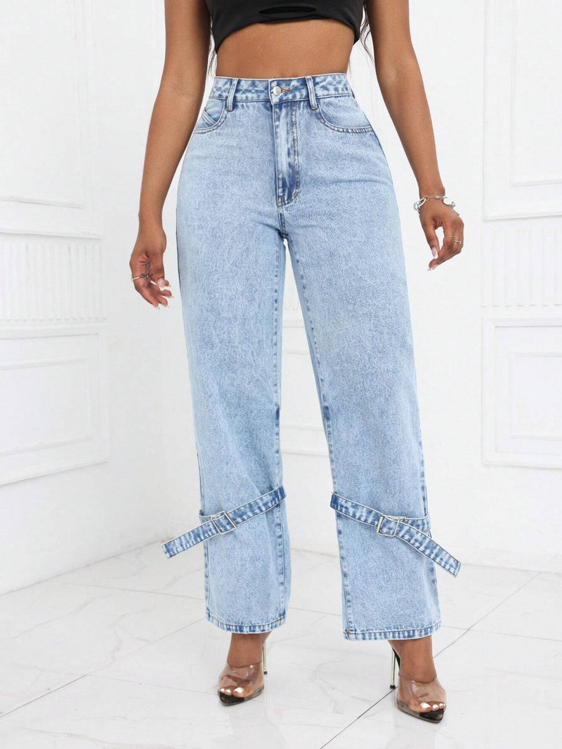 SXY Pantalones Jeans rectos de talle alto y pierna ancha de moda para mujer