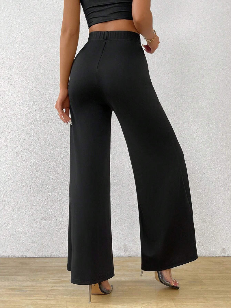 LUNE Pantalones anchos negros de cintura alta casuales y de moda