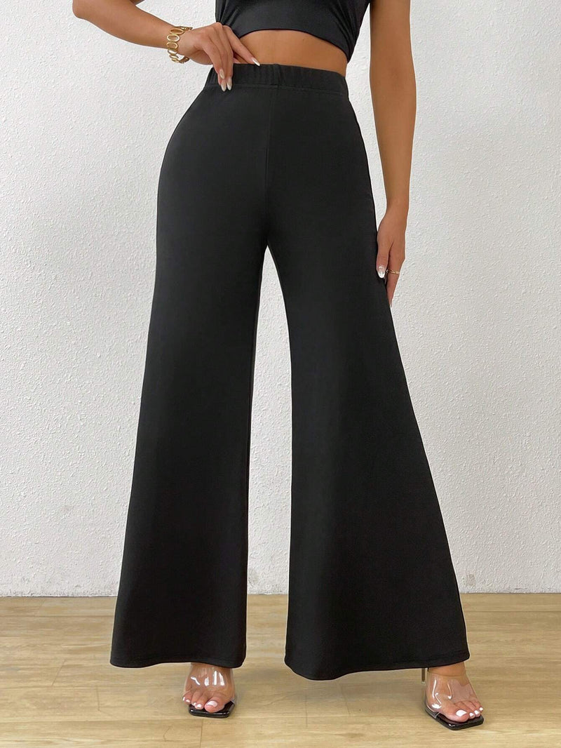 LUNE Pantalones anchos negros de cintura alta casuales y de moda