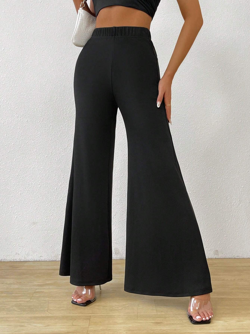 LUNE Pantalones anchos negros de cintura alta casuales y de moda