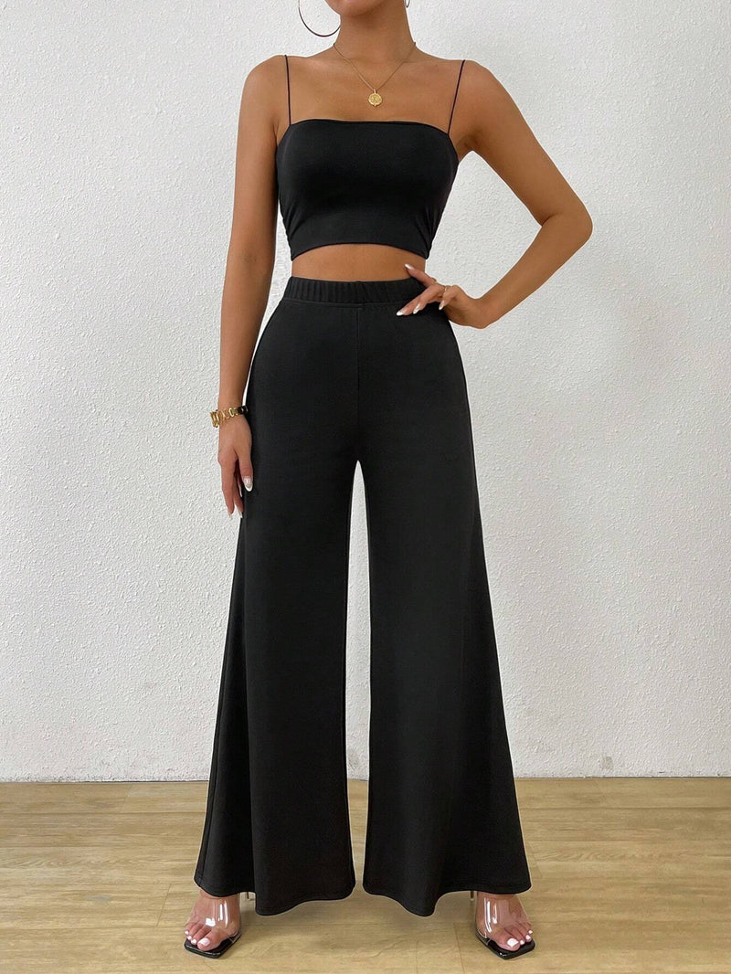 LUNE Pantalones anchos negros de cintura alta casuales y de moda