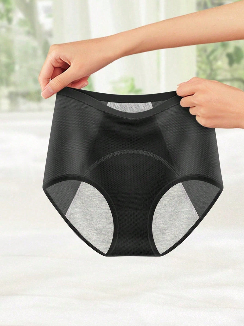 3 piezas de ropa interior sin costuras para mujer, tela de malla transpirable, control de barriga de cintura alta, ajuste comodo, a prueba de fugas durante la menstruacion, bragas triangulares