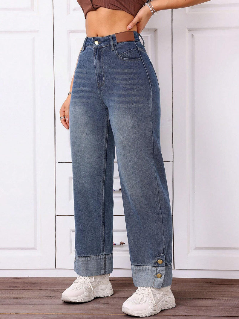 Jeans casuales de mujer con pierna recta y ajuste holgado con bolsillos, uso diario