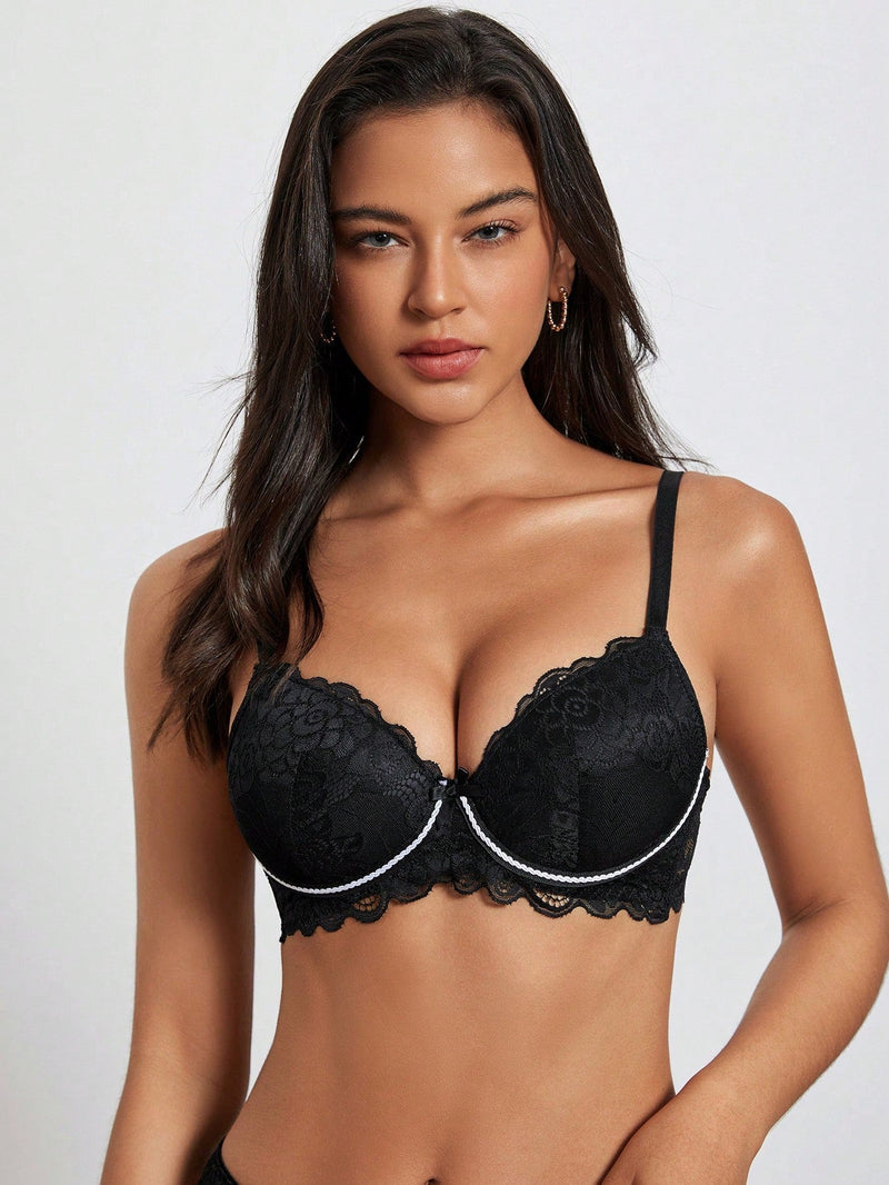 DesireSculpt Sensual y romantico sujetador push-up de encaje con aros, negro, para jovenes y mujeres, 1 pieza