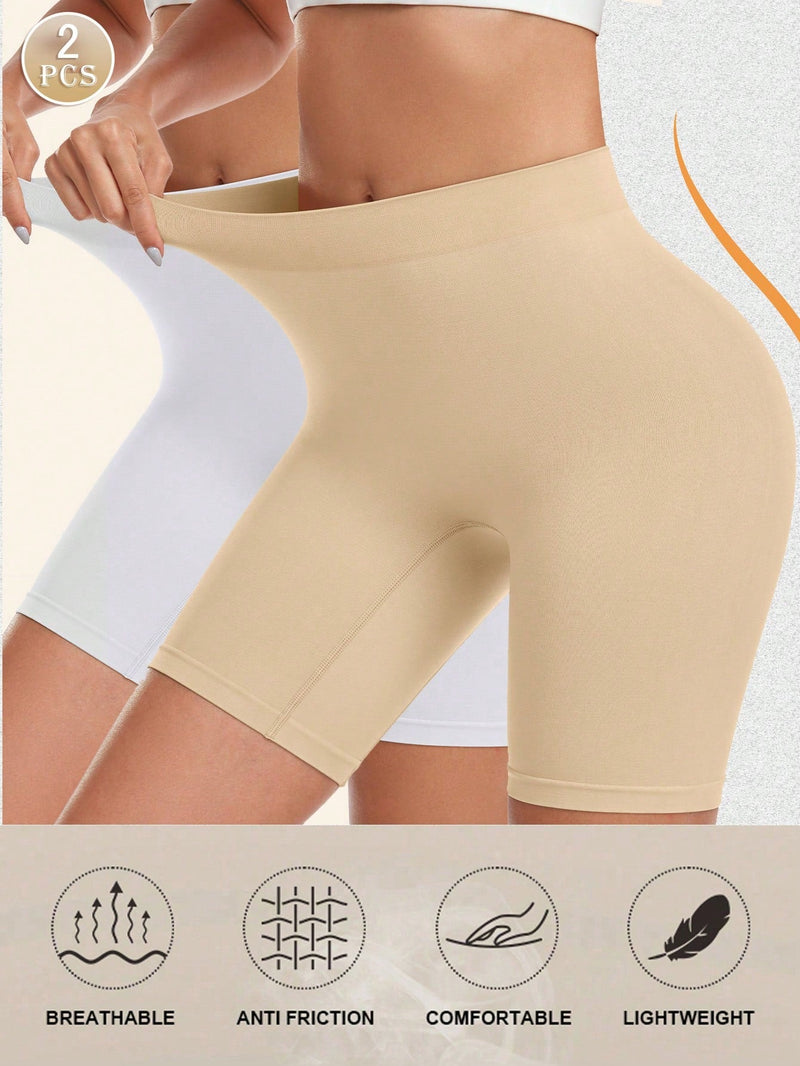 SXY 2paquete Shorts de Biker de Cintura Ancha Solidos, para usar debajo de vestidos para mujer, calzoncillos tipo boxers sin costuras antirozaduras y suaves para mujeres