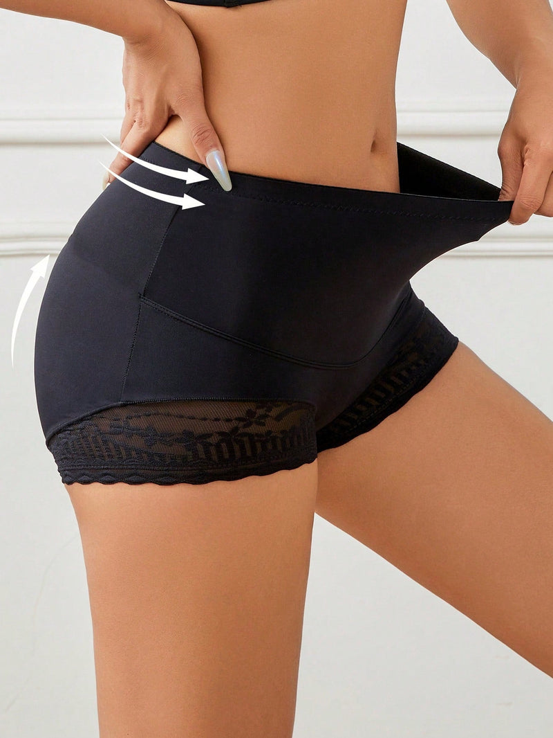 1 pieza Mujeres Cintura Alta Bragas Boxer Briefs Panty de Encaje Panties Cortos de Control de Barriga Boyshorts Florales