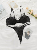 NEW Conjunto de ropa interior sexy para mujer en encaje negro con sujetador y panty