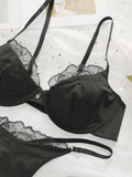 NEW Conjunto de ropa interior sexy para mujer en encaje negro con sujetador y panty