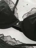 NEW Conjunto de ropa interior sexy para mujer en encaje negro con sujetador y panty