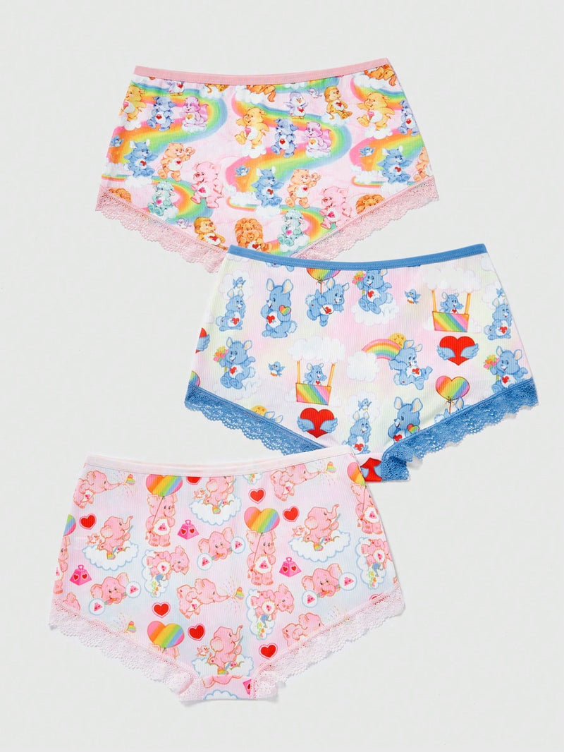 ROMWE X Care Bears Pantalones Cortos De Mujer Con Encaje Y Estampado De Dibujos Animados