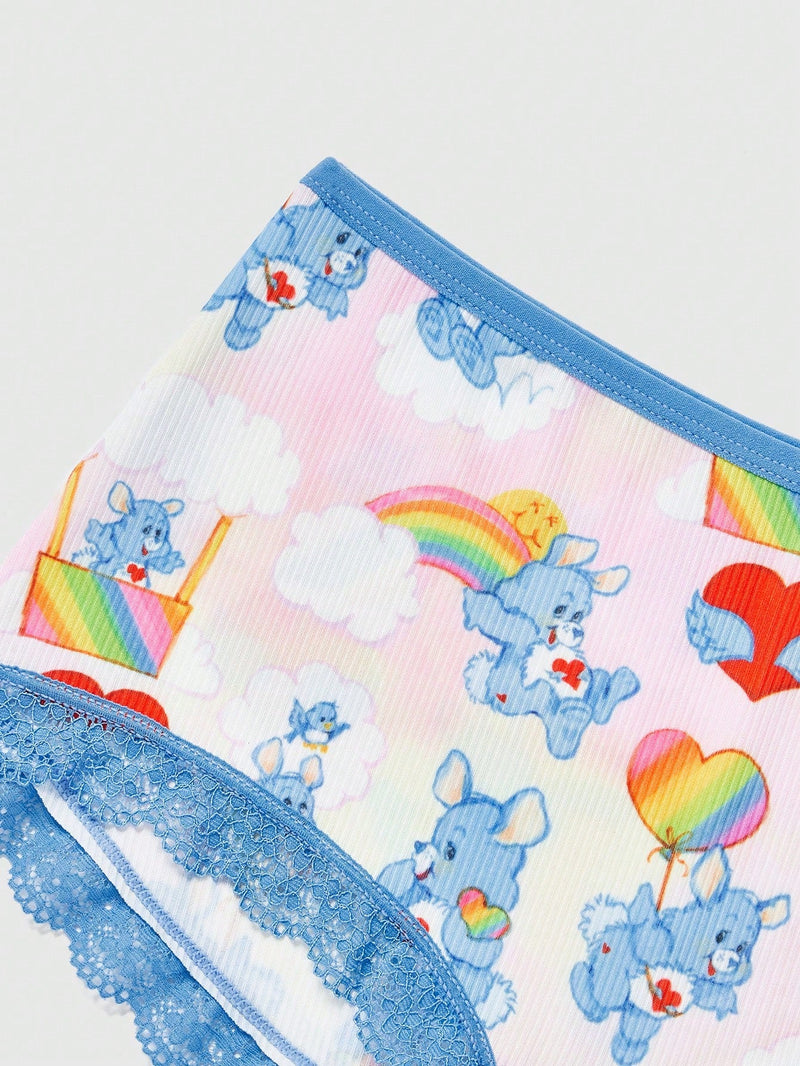 ROMWE X Care Bears Pantalones Cortos De Mujer Con Encaje Y Estampado De Dibujos Animados