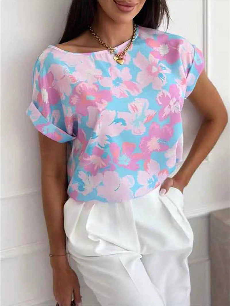 LUNE Blusa informal y sencilla para mujer con estampado floral para uso diario