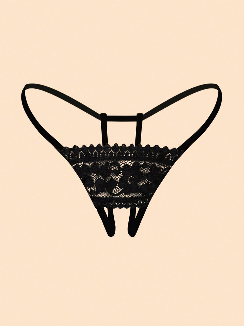 Panties Sexys De Encaje Abierto En La Entrepierna En Forma De Tanga Para Mujeres