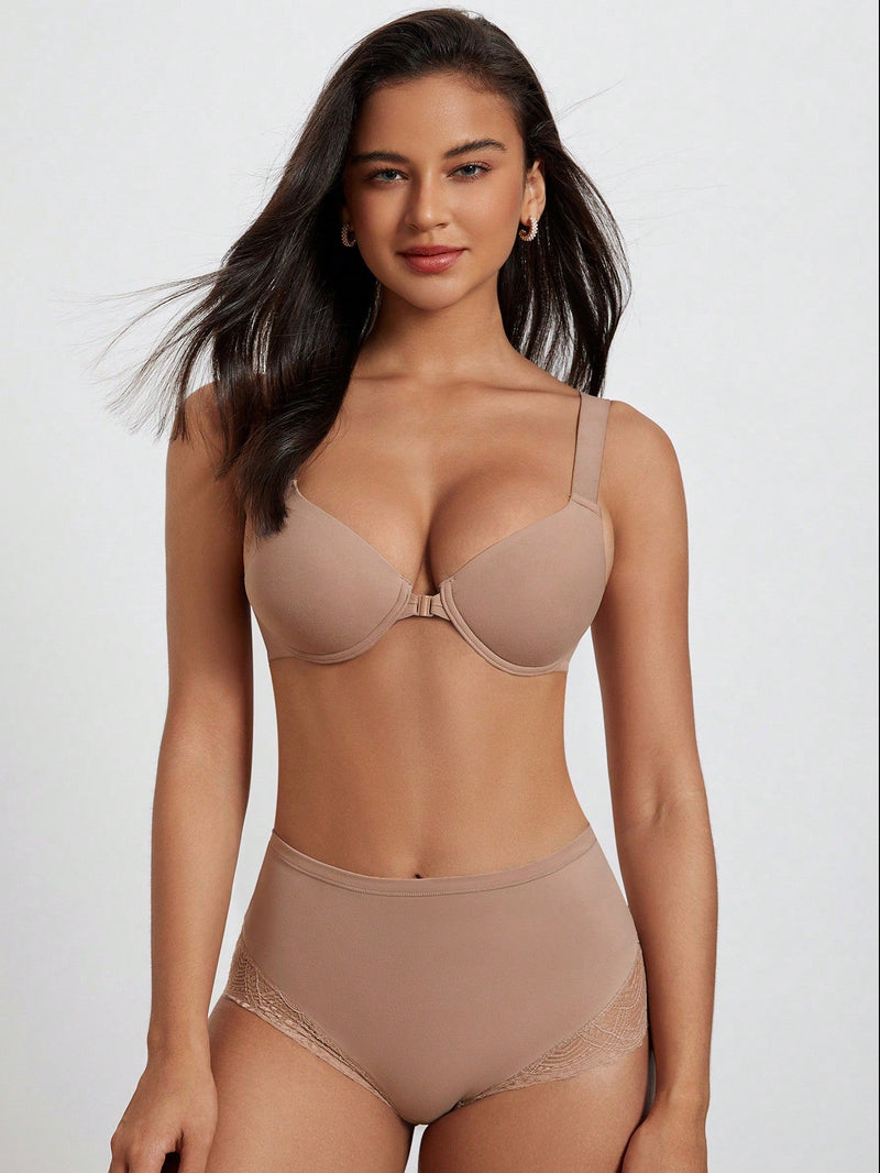 NEW  DesireSculpt Conjunto de 2 Bralette basicos suaves y comodos con correas anchas para los hombros, cierre frontal y diseno sin costuras