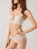 Conjunto de sujetador y braguita de cristal transparente para mujer con ribete de encaje y punto anti-luz