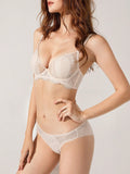 Conjunto de sujetador y braguita de cristal transparente para mujer con ribete de encaje y punto anti-luz
