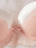 Set de sujetador de encaje con cable y panties con detalles de lazo, 1 pieza/set