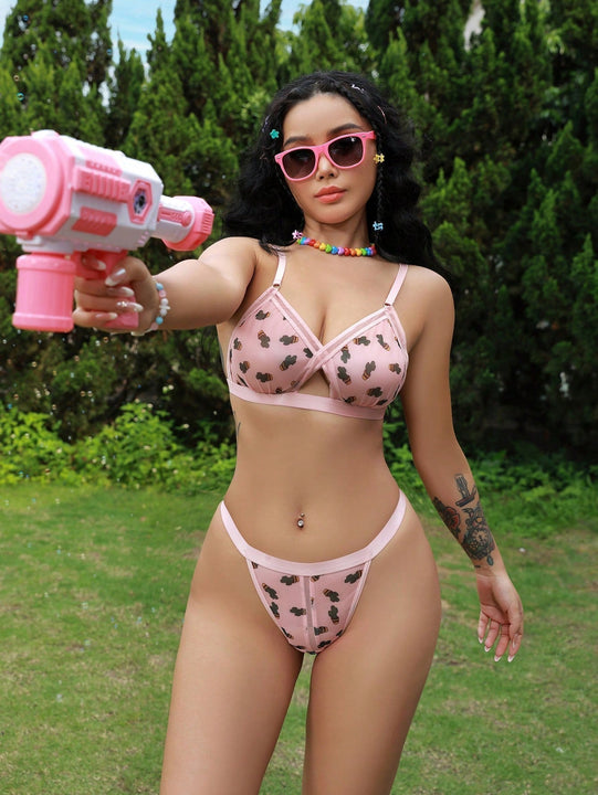 Eraneu Conjunto De Sujetador Y Tanga De Malla Transparente Sin Aro De Acero