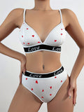 Conjunto de lenceria con estampado de corazon, comodo conjunto de sujetador y braga para verano