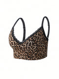 Top de tirantes con estampado de leopardo ribete con encaje