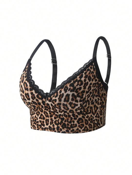 Top de tirantes con estampado de leopardo ribete con encaje