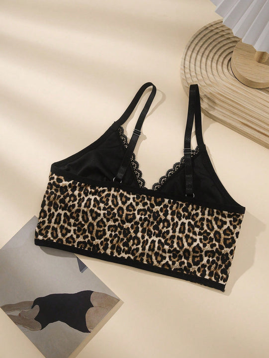 Top de tirantes con estampado de leopardo ribete con encaje