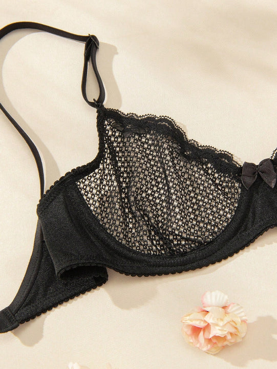 Wingslove sujetador con copa de 1/2 transparente con encaje y aro, sexy, para navidad