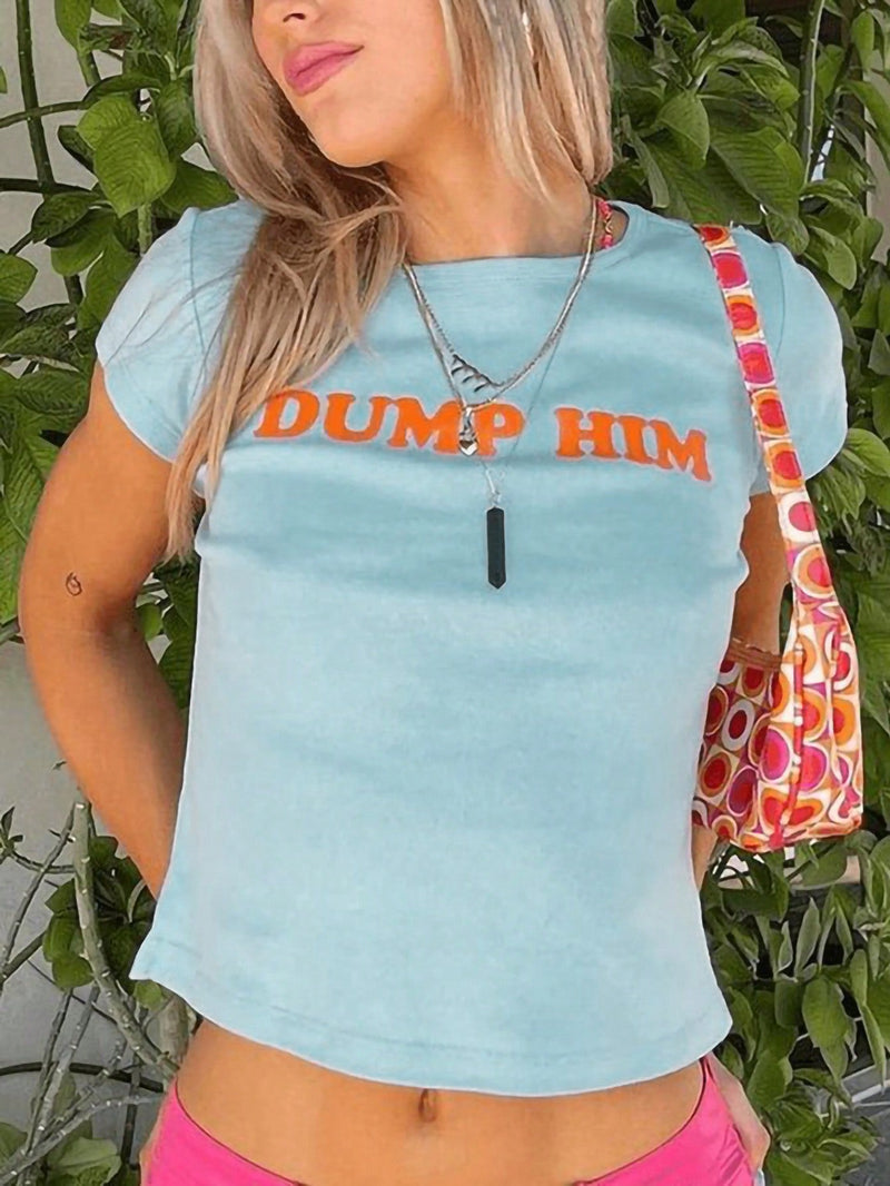 Essnce Camiseta casual de verano para mujer con mangas cortas, cuello redondo y estampado de letras