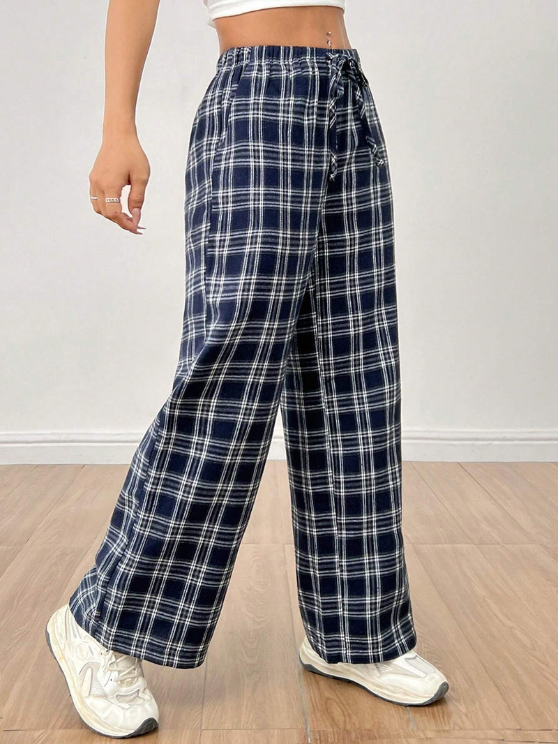 PETITE Pantalones de verano a cuadros para mujer con bolsillos