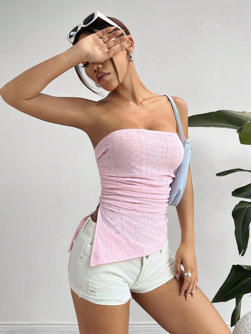 EZwear Top de mujer ajustado sin tirantes de punto rosa