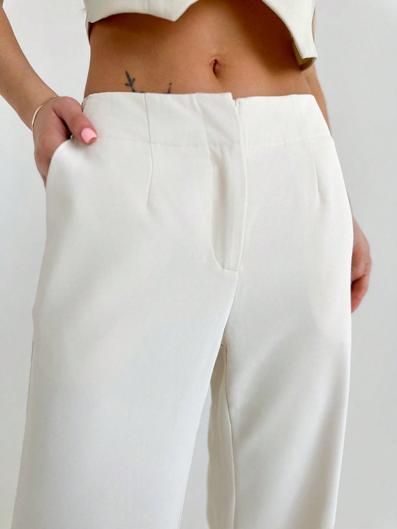 Aloruh pantalones largos rectos hasta el suelo de cintura baja para mujer con botones y bolsillos para estilo callejero