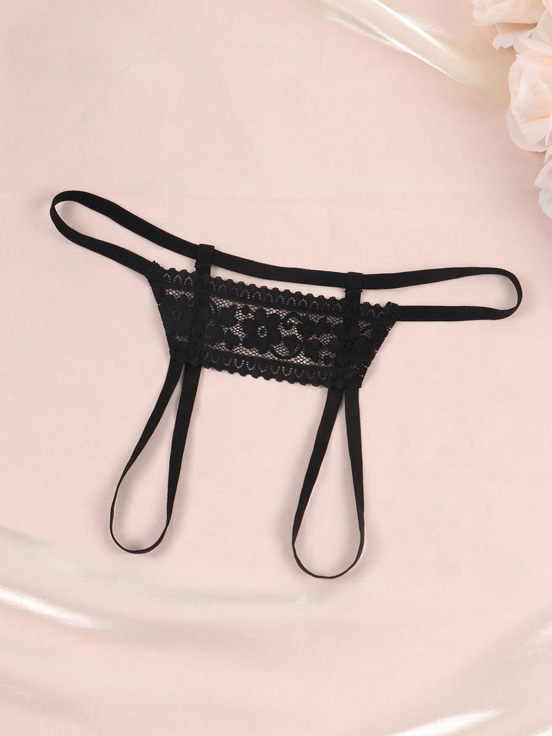 Panties Sexys De Encaje Abierto En La Entrepierna En Forma De Tanga Para Mujeres