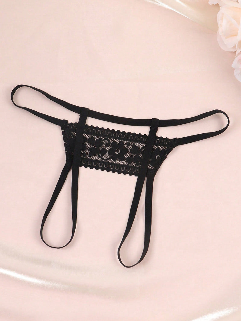 Panties Sexys De Encaje Abierto En La Entrepierna En Forma De Tanga Para Mujeres