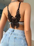 Sujetador triangular bralette para mujeres con copas suaves, bordado de mariposas, espalda de nadador y soporte sin alambre