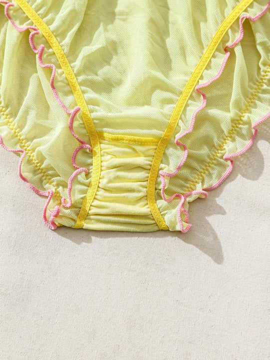 Conjunto de ropa interior de mujer de malla de encaje con diseno de empalme