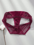 3 piezas/set tanga sexy de cintura baja con encaje calado en contraste ropa interior
