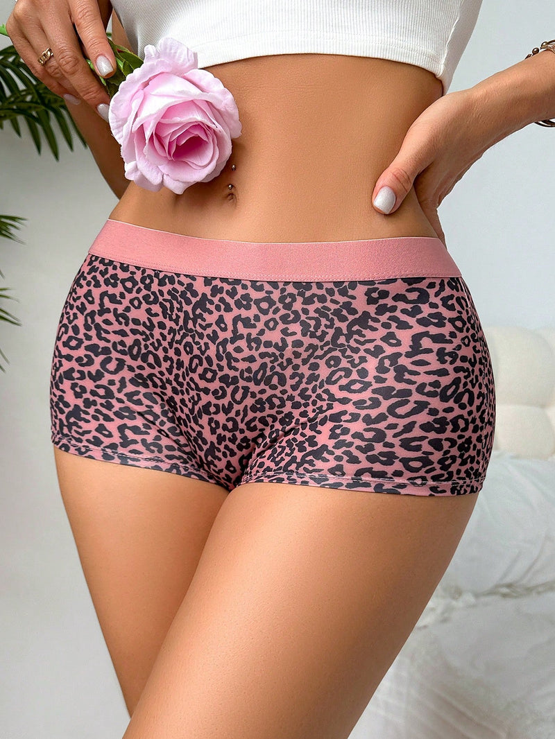 Bragas sexy de estampado de leopardo de bloque de color con banda de cintura contrastante