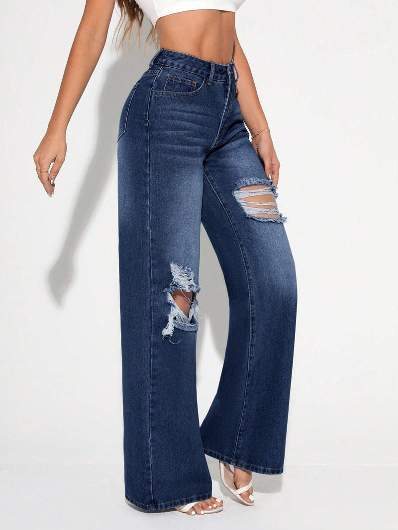 Tall Jeans de pierna ancha sueltos y casuales para mujer con detalles rasgados y bolsillos para uso diario y viajes