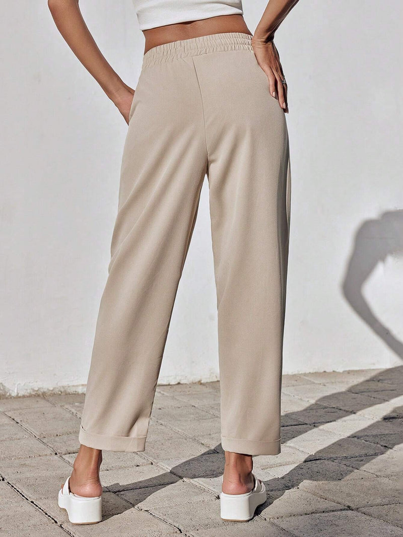 EZwear Pantalon largo casual de mujer con cintura ajustable con lazo y bolsillos, en unicolor