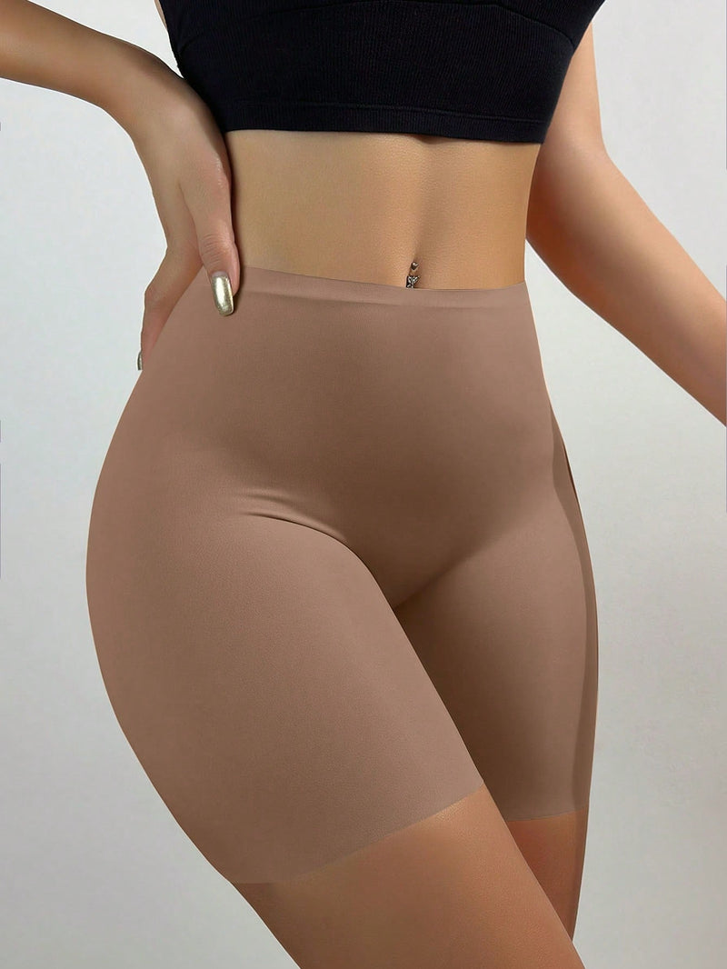 Shorts de seguridad sin costuras de cintura alta y pierna cuadrada de seda de hielo para mujeres, fondo elastico, levanta gluteos y controla el abdomen