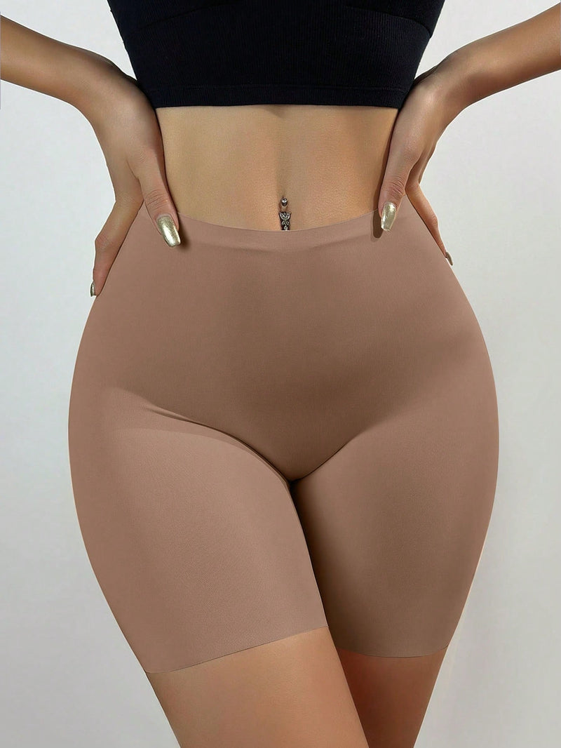 Shorts de seguridad sin costuras de cintura alta y pierna cuadrada de seda de hielo para mujeres, fondo elastico, levanta gluteos y controla el abdomen