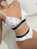 Conjunto de lenceria con estampado de corazon, comodo conjunto de sujetador y braga para verano