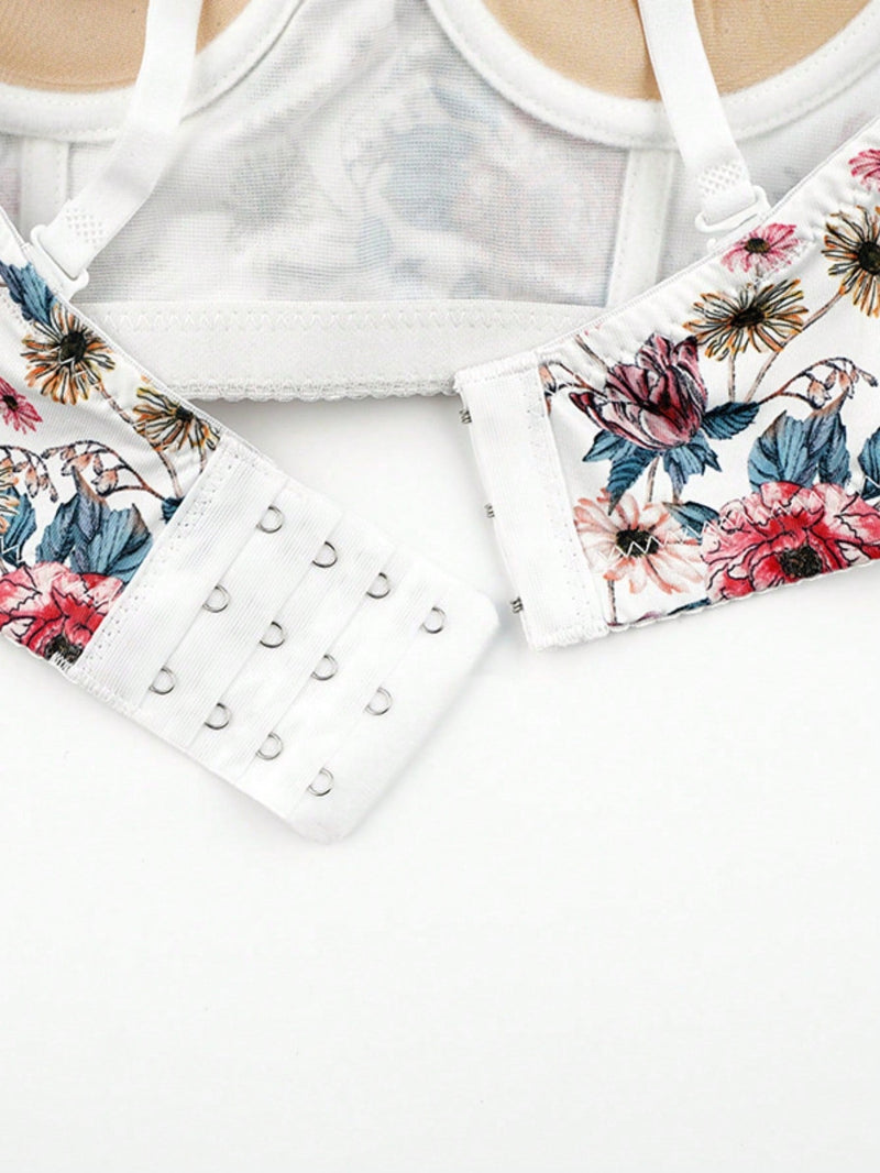 NEW Sujetador para mujeres con flores blancas y estampado floral, con aro sexy push up y ajustable