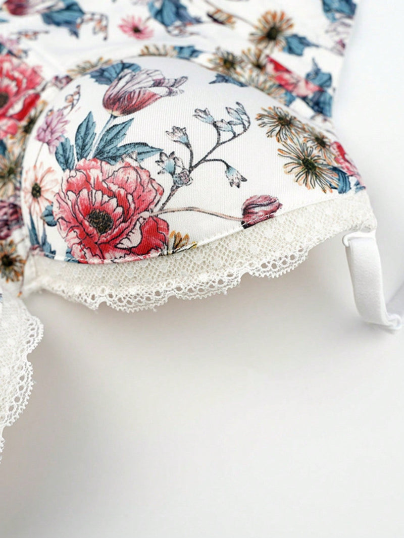 NEW Sujetador para mujeres con flores blancas y estampado floral, con aro sexy push up y ajustable