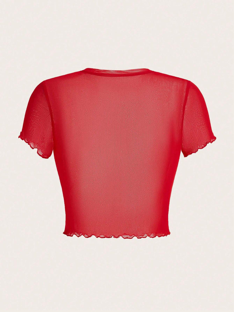 ICON Blusa de mujer ajustada y transparente de moda rosa Y2K con detalle de lazo en el cuello