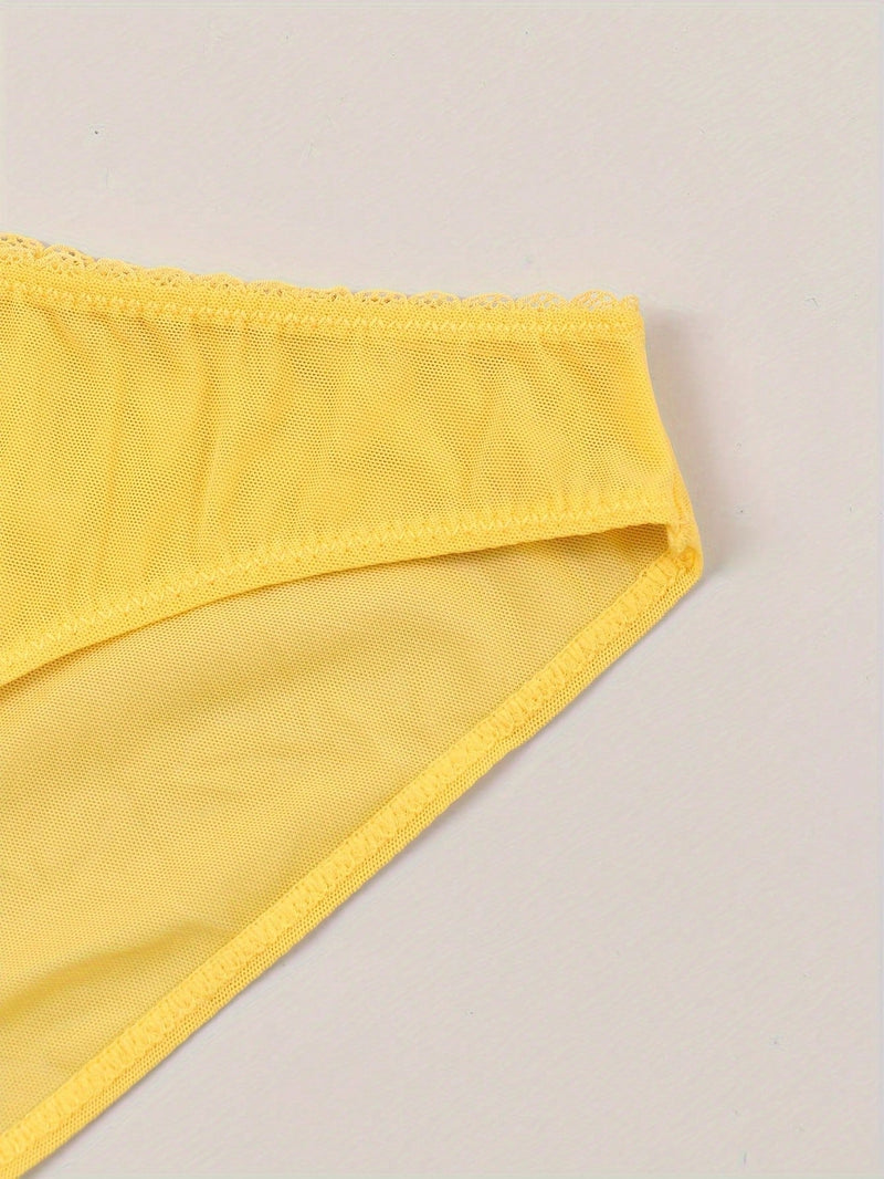 Ropa interior para mujer de patron amarillo sexy con lazo, adorno de colgante de corazon y brillantes