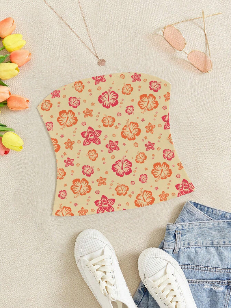 EZwear Top amarillo sin tirantes para mujer con estampado de girasoles, ajuste delgado casual para el verano