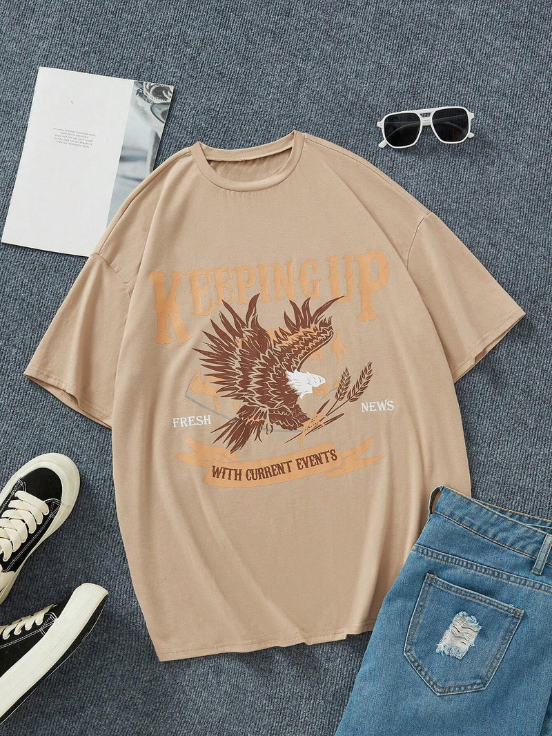 Camiseta informal de manga corta con estampado de aguila para mujer, verano