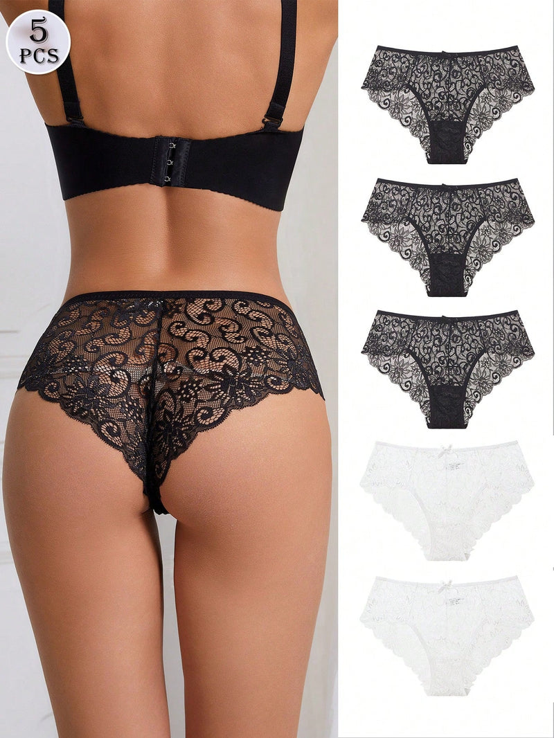 Conjunto De 5 Bragas Sexys De Encaje Triangular Para Mujeres